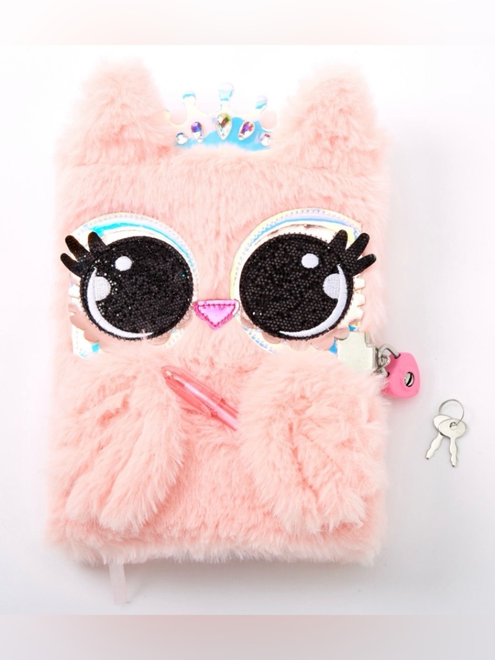 Claire’s Pink Owl Lockable Fuzzy Diary with Pen & 2 Keys | NWT